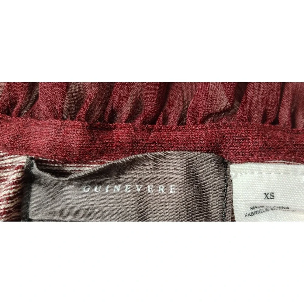 GUINEVERE XS‎ Anthropologie Cardigan Knit Top Ruffle Edge Burgundy Stripe Hook